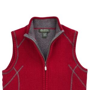 Eddie Bauer Mens Wool Blend Full Zip Vest Sleeveless Jacket Red Size S